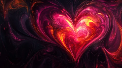 Luminescent Heart Form with Dynamic Fractal Swirls