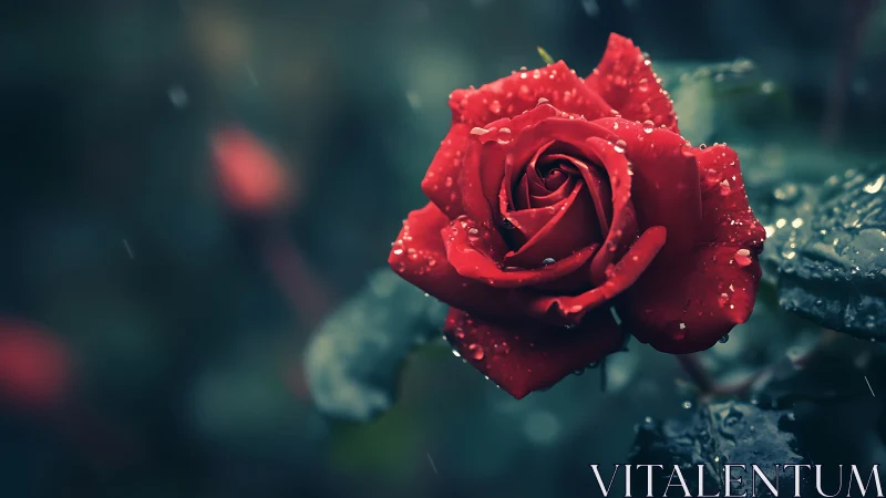 Red Rose with Raindrops: Shallow Depth and Cinematic Color.