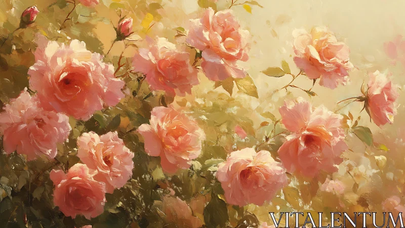 Pink Roses Bloom in Warm Golden Light