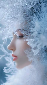 Profile portrait of woman surrounded by crystalline frost.