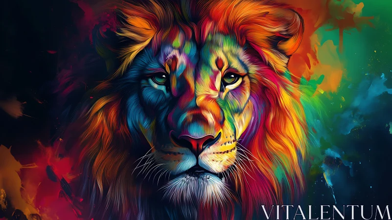 Vibrant neon lion portrait radiates intense chromatic power.