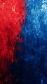 Bold red and blue abstract canvas divides vertical space