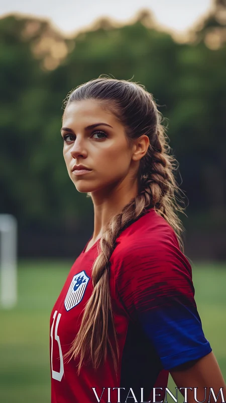 Focused young soccer player ready to own the field.