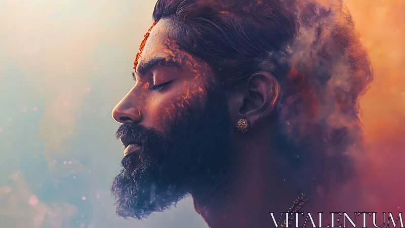 Inner fire and quiet breath in a dreamy cosmic portrait.