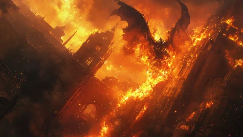 Infernal dragon unspools molten ruin across a burning city