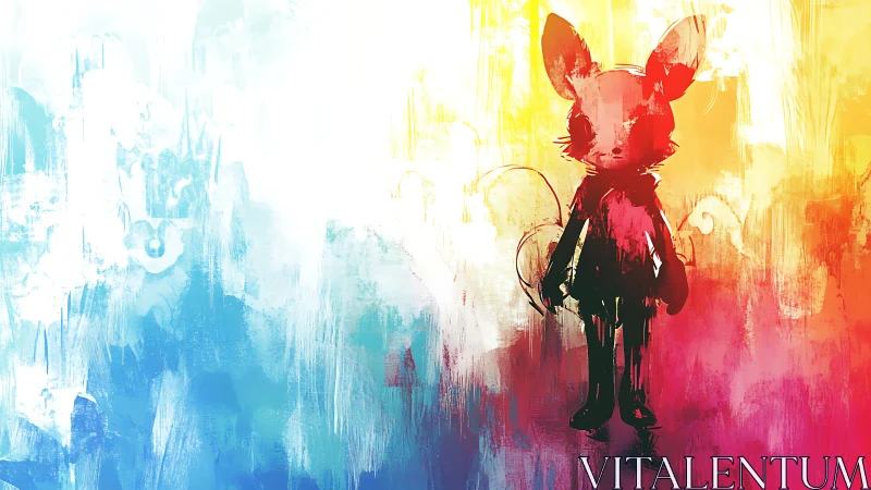 Digital painting silhouette with prismatic gradient field backdrop.