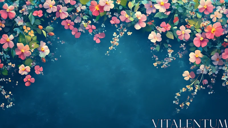 Colorful Flowers Floating on Deep Teal Background
