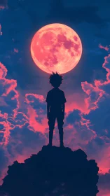 Skyline dreamer under a neon rose moonrise vigil.