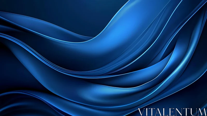 Flowing Abstract Blue Silk Waves Digital Art Background.