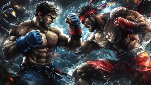 Heavyweight Boxing Match Rendered with Dynamic Combat Energy and Explosive Power