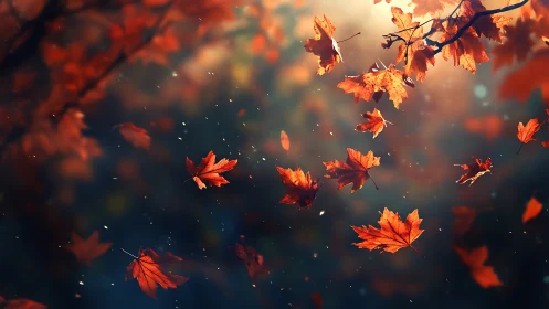 High-depth bokeh autumn leaves rendered with dynamic motion blur