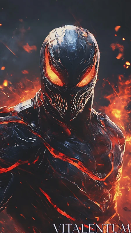 Armored humanoid figure with molten lava accents in flames.