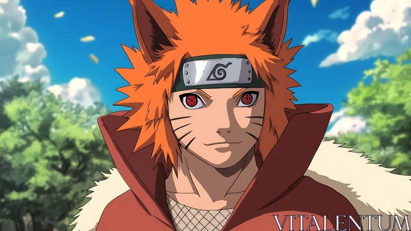 Fox-eared anime character stands outdoors in clear daylight