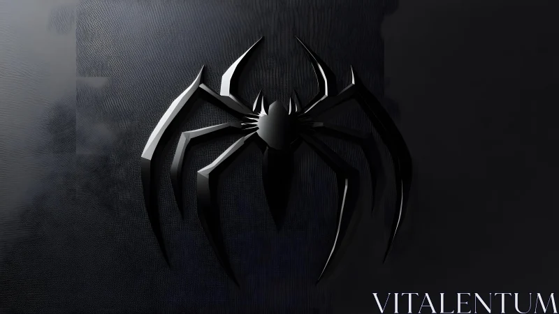 Glossy Black Spider Emblem on Dark Textured Background.