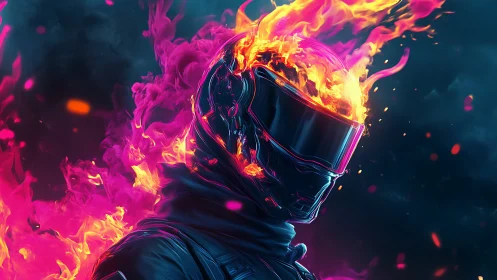 Neon inferno racer blazes through electric midnight haze.