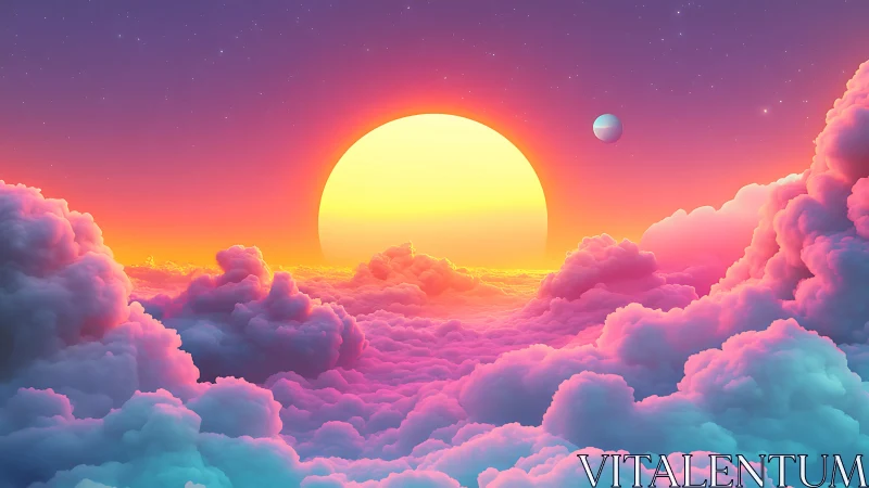 Cotton-candy nebula cradles a rising candy-coated sun