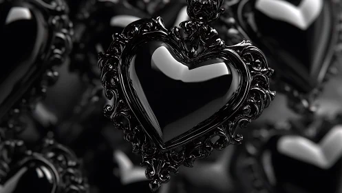 Ornate Baroque Heart Frame with Reflective Black Glass Surface.