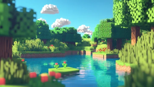 Peaceful Minecraft Forest Haven with Water.