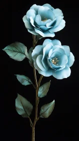 Blue Roses Botanical Study Against Black