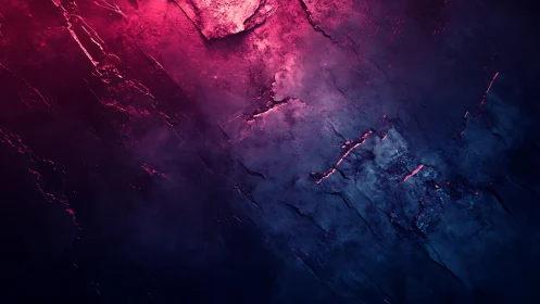 Bimodal magenta‑indigo fractured surface with oblique lighting.