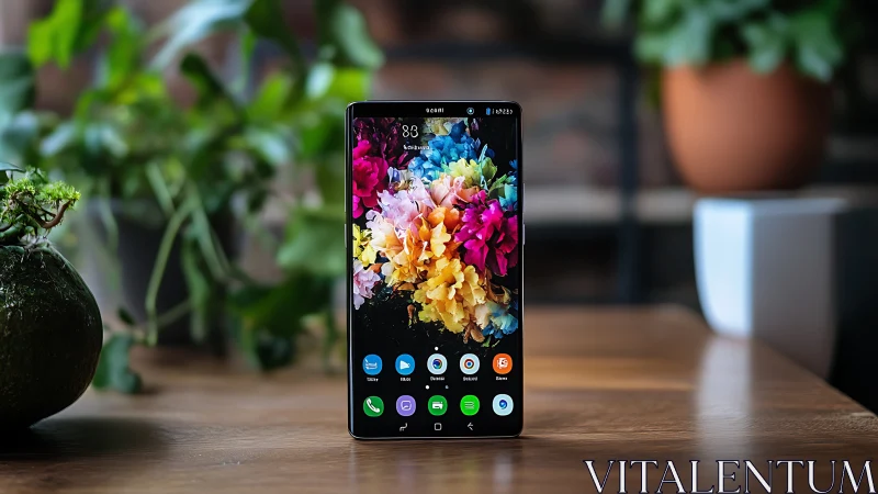 Samsung Galaxy S21 Ultra flagship smartphone displaying vibrant AMOLED floral wallpaper