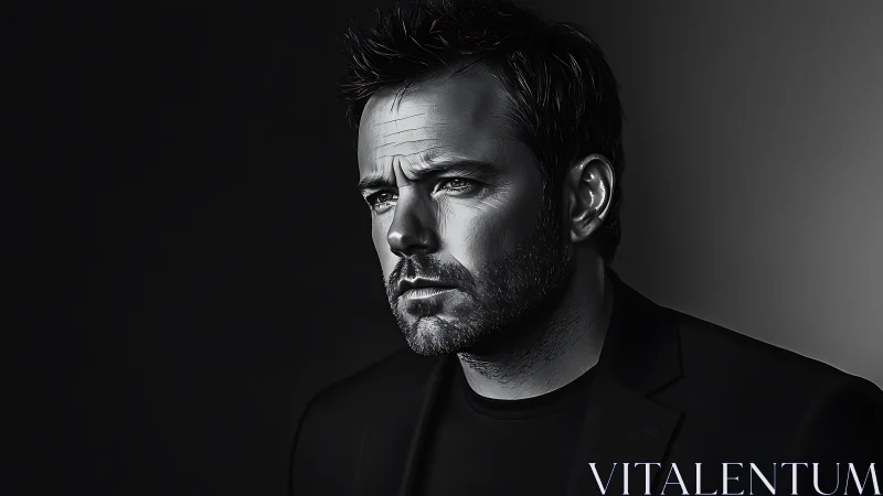 Brooding monochrome gaze carves light from the shadows