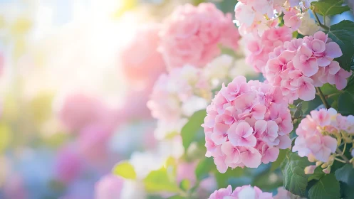 Pink Hydrangea Clusters in Natural Daylight Setting