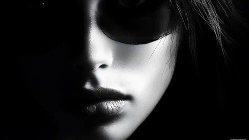 Soft shadows and quiet mystery on a half-lit face.