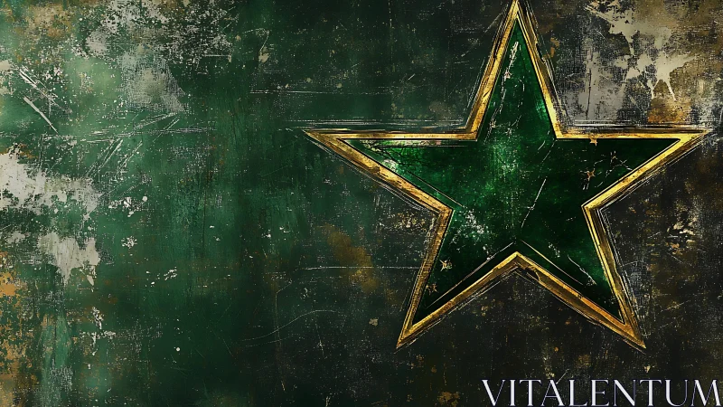 Textured green star emblem over distressed rusted metal