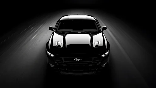 Midnight muscle car portrait in dramatic studio lighting.