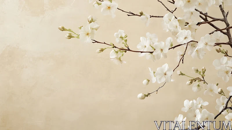 Delicate White Blossoms Dancing in Soft Cream Light.