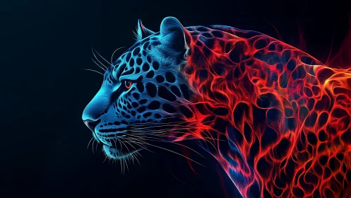 Radiant Leopard Glows with Electric Blue and Fiery Red