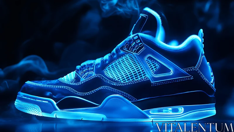 Sneaker profile render shows neon blue edge lighting details