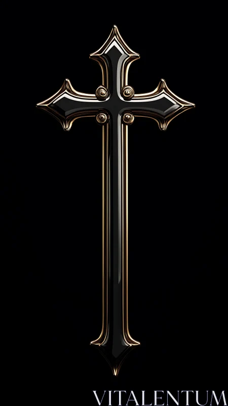 Black lacquered gothic cross with reflective gold trim.