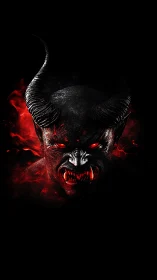 Hellfire horned demon portrait in high-contrast digital painting.