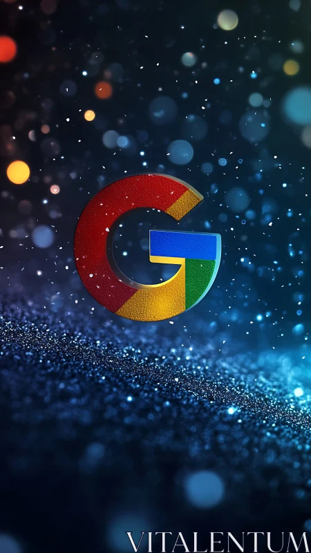 Google logo glows over glittered bokeh field at night.