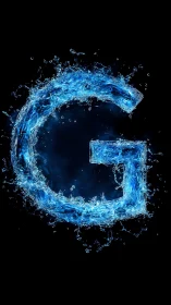 Liquid water letter G rendered in high-contrast digital 3D
