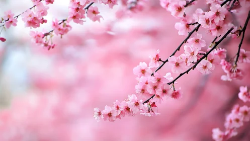 Pink flowering branches photographed with shallow depth of field bokeh.