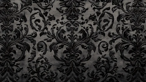 Ornate black damask pattern conveys dark, refined luxury