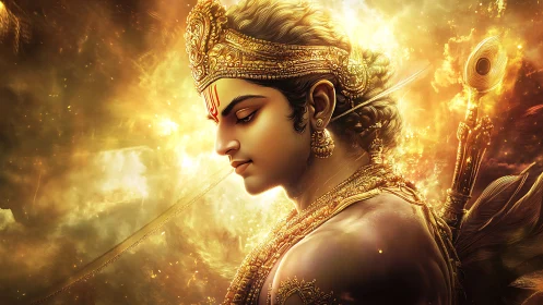 Profile study of ornate golden-clad mythic archer figure.