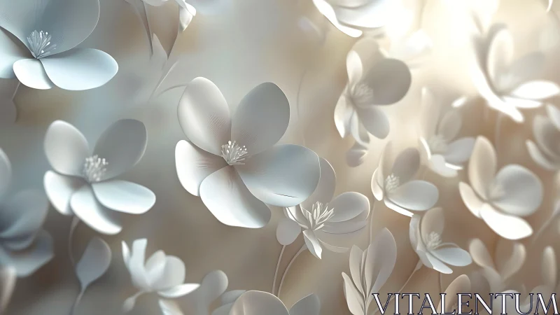 Delicate White Flowers Dance in Soft, Glowing Light