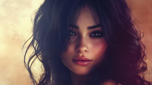 Digital painting portrait with soft-focus bokeh backdrop.