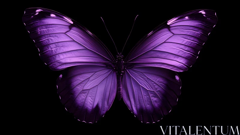 Vivid Purple Butterfly on Black Background in Photorealistic Style.