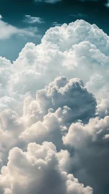 Towering cumulus cloudscape rises into bright upper sky