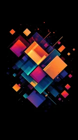 Colorful geometric squares float gently in a glowing night