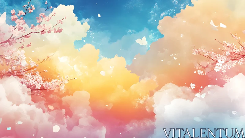 Spectral cloud gradient with cherry blossom atmospheric layering.