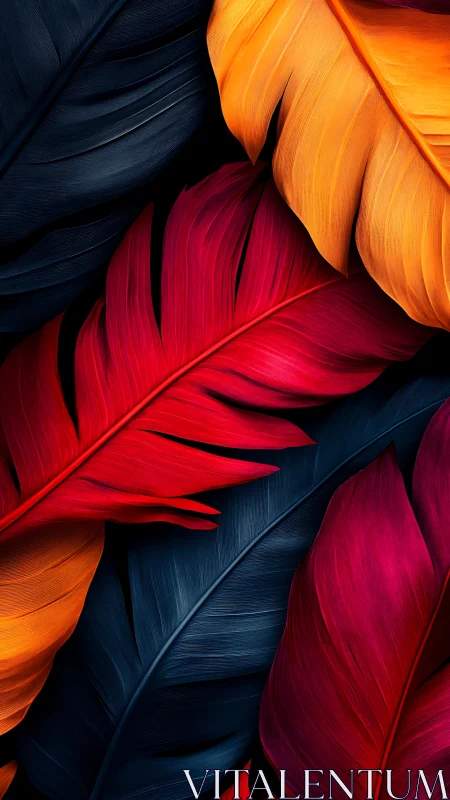 Macro study of overlapping tropical leaves in saturated hues