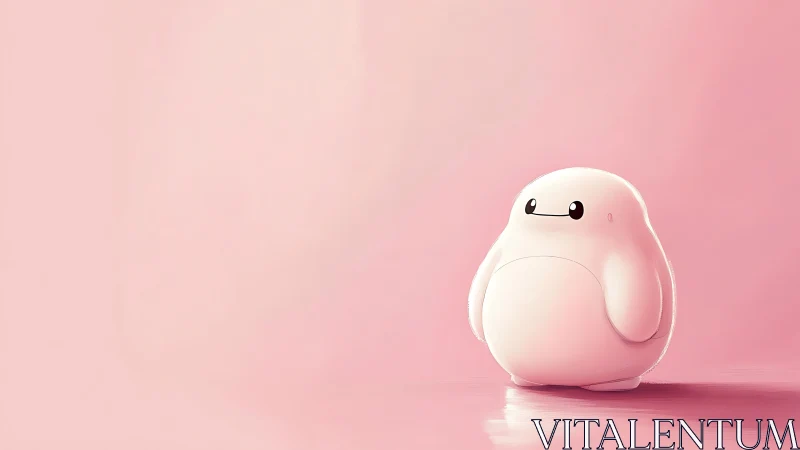 Blushing bubble robot beams softly in a dreamy pink glow.