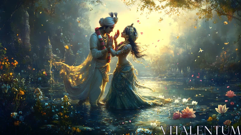 Luminescent Aquatic Mythology: Two Ethereal Figures Rendered in Hyperrealistic Digital Painterly Tec