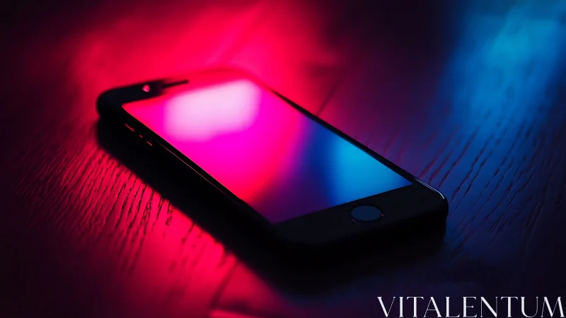 Neon-Illuminated Smartphone Display: Magenta and Cyan Light Gradients.
